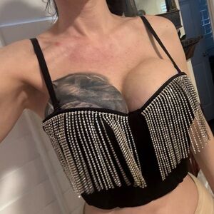 Windsor Black Crop Top with Silver Fringe